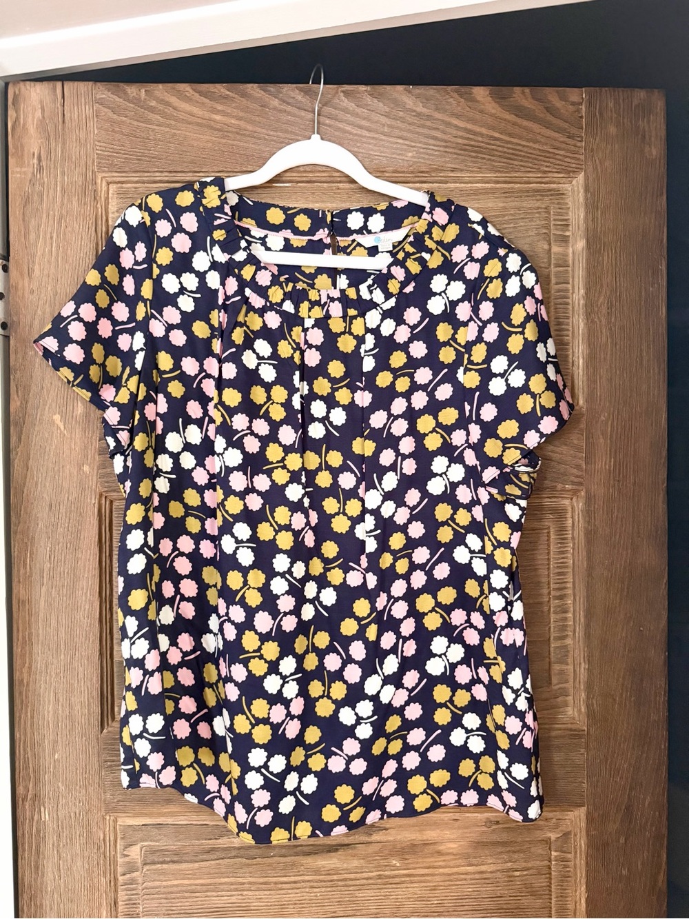 Boden Short Sleeve Floral Pleated Neck Silk Blend Blouse Size 16